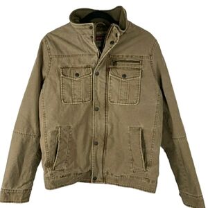 Levis Distressed Canvas Sherpa Lined Trucker Jacket Military Size Small